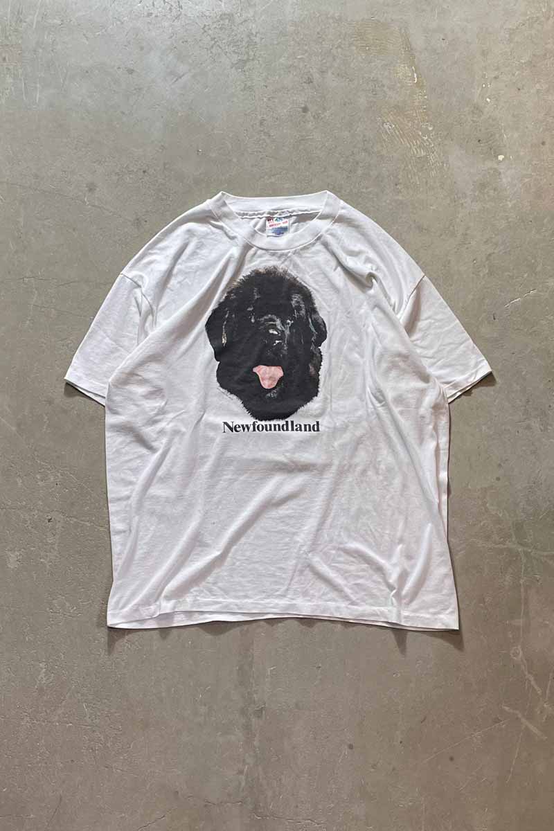 MADE IN USA 90'S NEW FOUNDLAND PRINT ANIMAL T-SHIRT / WHITE [SIZE: XL USED]