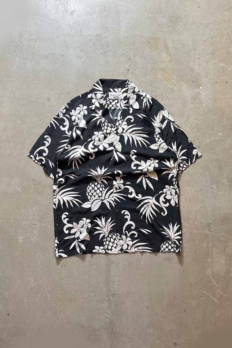 MADE IN HAWAII 90'S S/S RAYON HWAIIAN SHIRT / BLACK [SIZE:M USED]