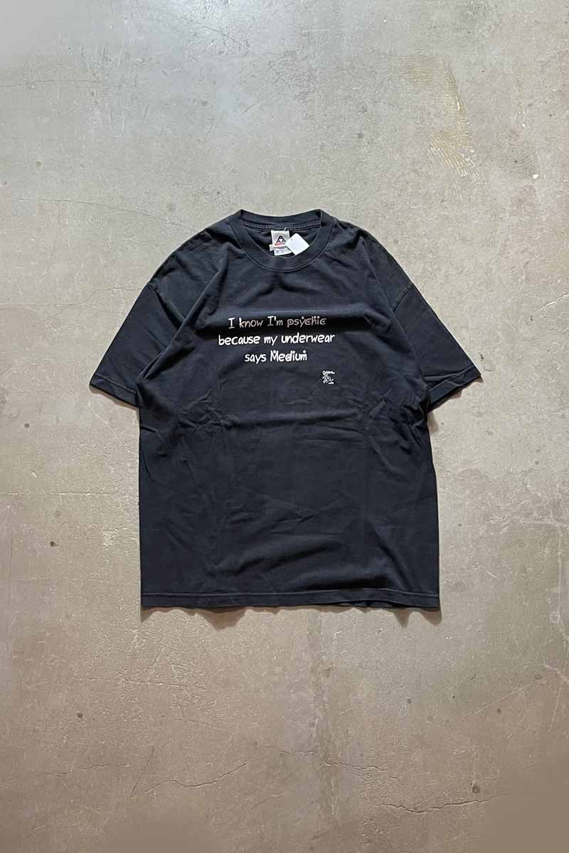 Y2K EALRY 00'S I KNOW I'M PSYCHIC MESSAGE T-SHIRT / BLACK [SIZE: XL USED]