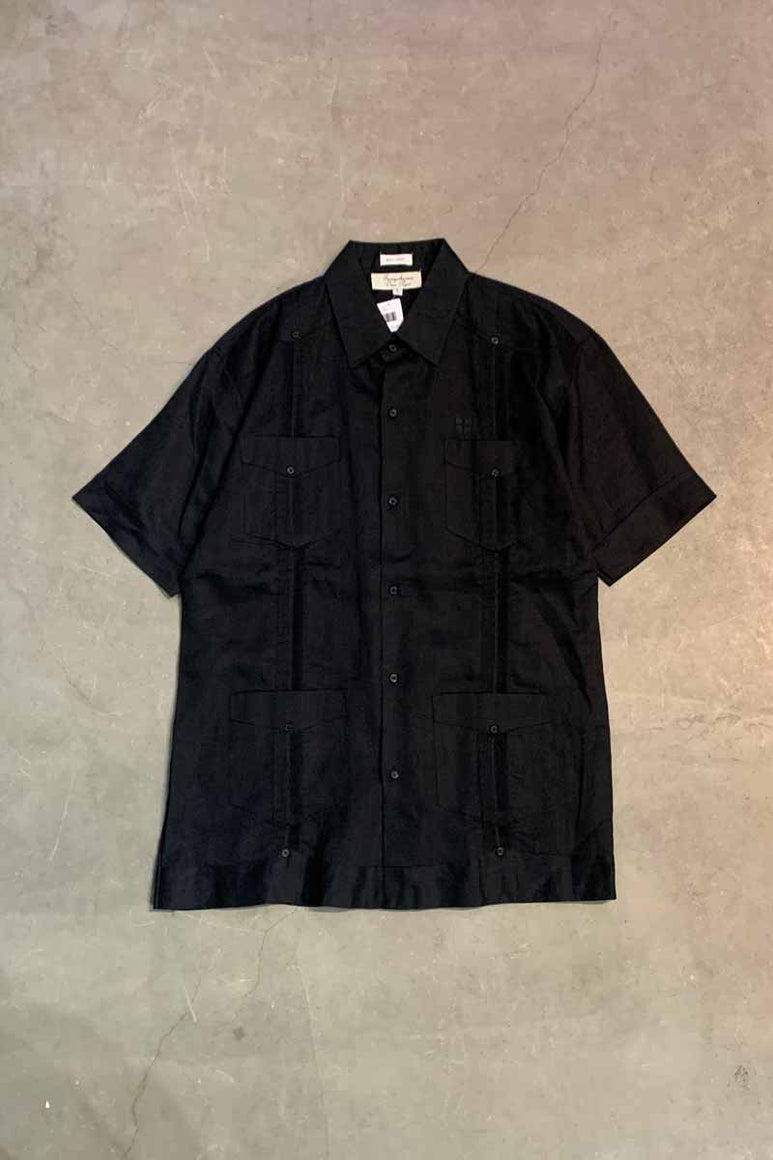 90'S S/S LINEN CUBA SHIRT / BLACK [SIZE: L USED]