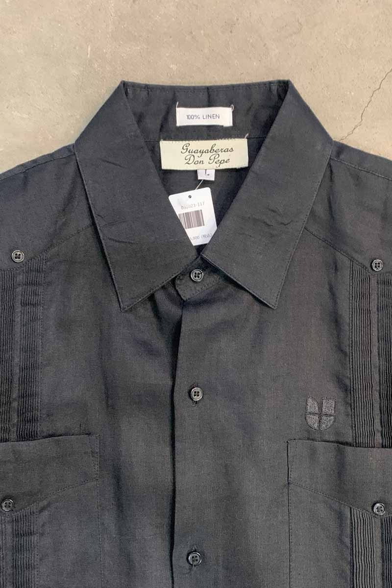 90'S S/S LINEN CUBA SHIRT / BLACK [SIZE: L USED]