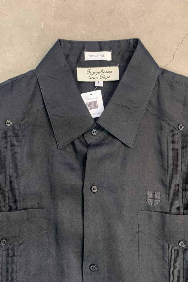 90'S S/S LINEN CUBA SHIRT / BLACK [SIZE: L USED]