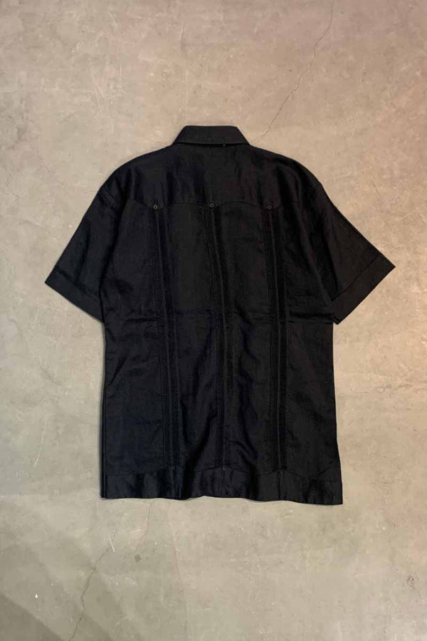 90'S S/S LINEN CUBA SHIRT / BLACK [SIZE: L USED]
