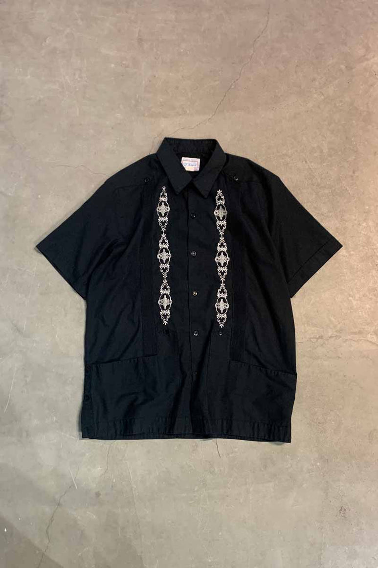80'S S/S DESIGN CUBA SHIRT / BLACK [SIZE: L USED]