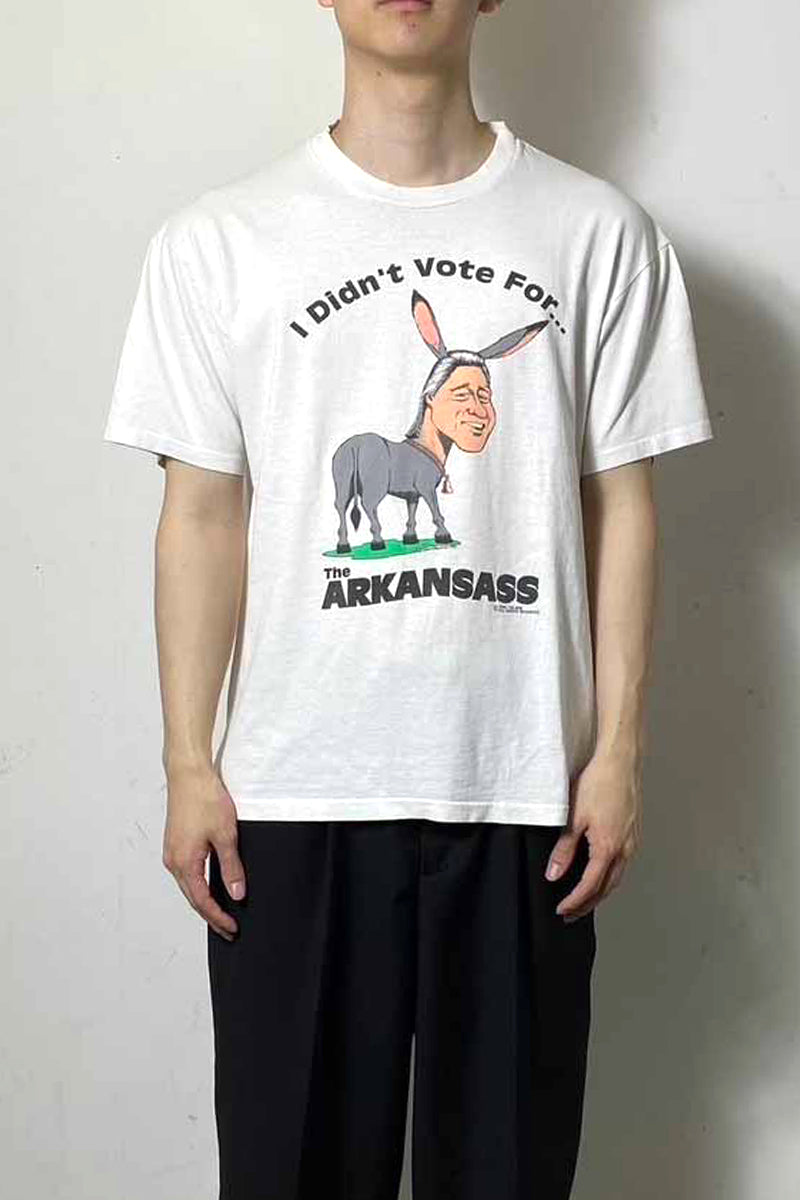 MADE IN USA 93'S S/S BILL CLINTON I DIDN'T VOTE FOR PRINT MESSAGE T-SHIRT / WHITE [SIZE: L USED]