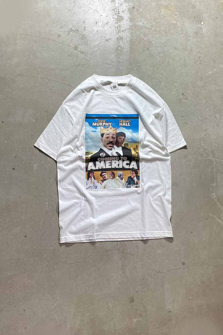 S/S COMING TO AMERICA PRINT MOVIE T-SHIRT / WHITE [SIZE: XL DEADSTOCK/NOS]