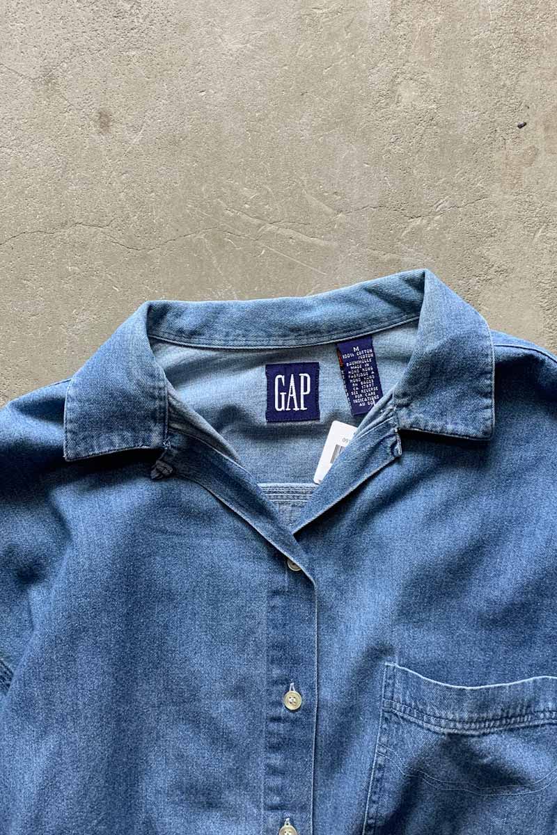 90'S L/S OPEN COLLAR DENIM SHIRT / INDIGO [SIZE: M USED]