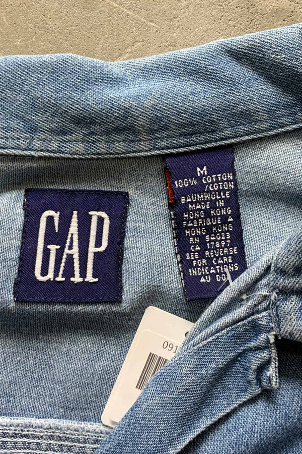 90'S L/S OPEN COLLAR DENIM SHIRT / INDIGO [SIZE: M USED]