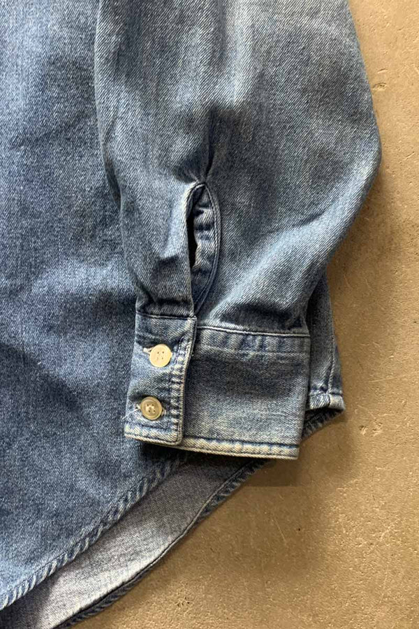 90'S L/S OPEN COLLAR DENIM SHIRT / INDIGO [SIZE: M USED]