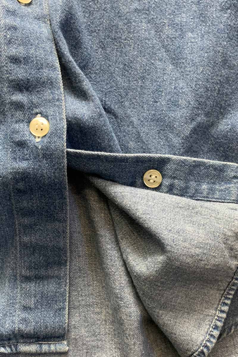 90'S L/S OPEN COLLAR DENIM SHIRT / INDIGO [SIZE: M USED]