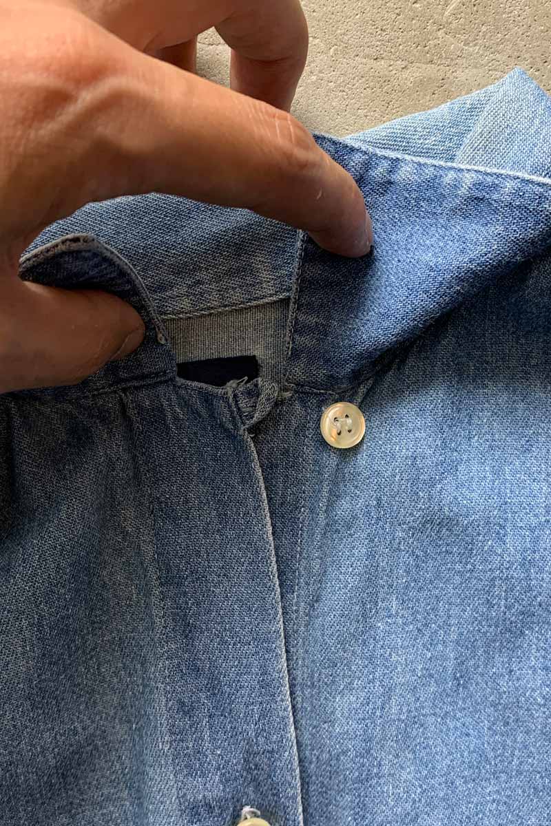 90'S L/S OPEN COLLAR DENIM SHIRT / INDIGO [SIZE: M USED]