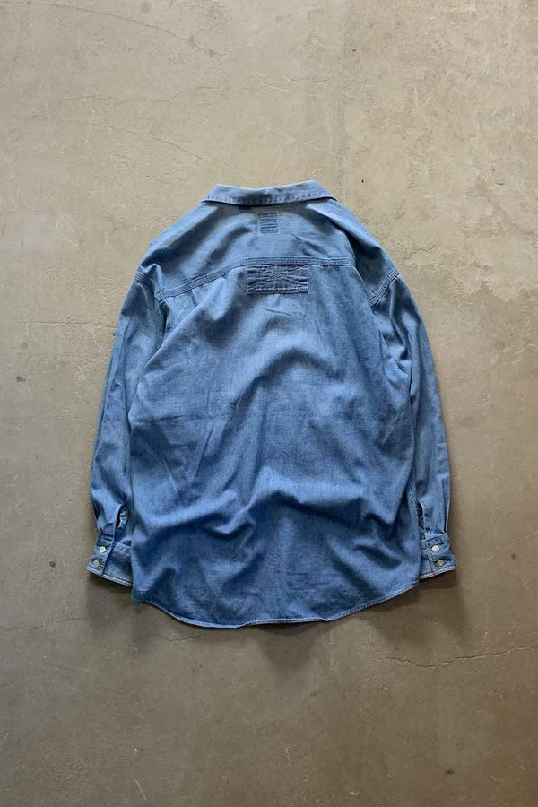 90'S L/S OPEN COLLAR DENIM SHIRT / INDIGO [SIZE: M USED]