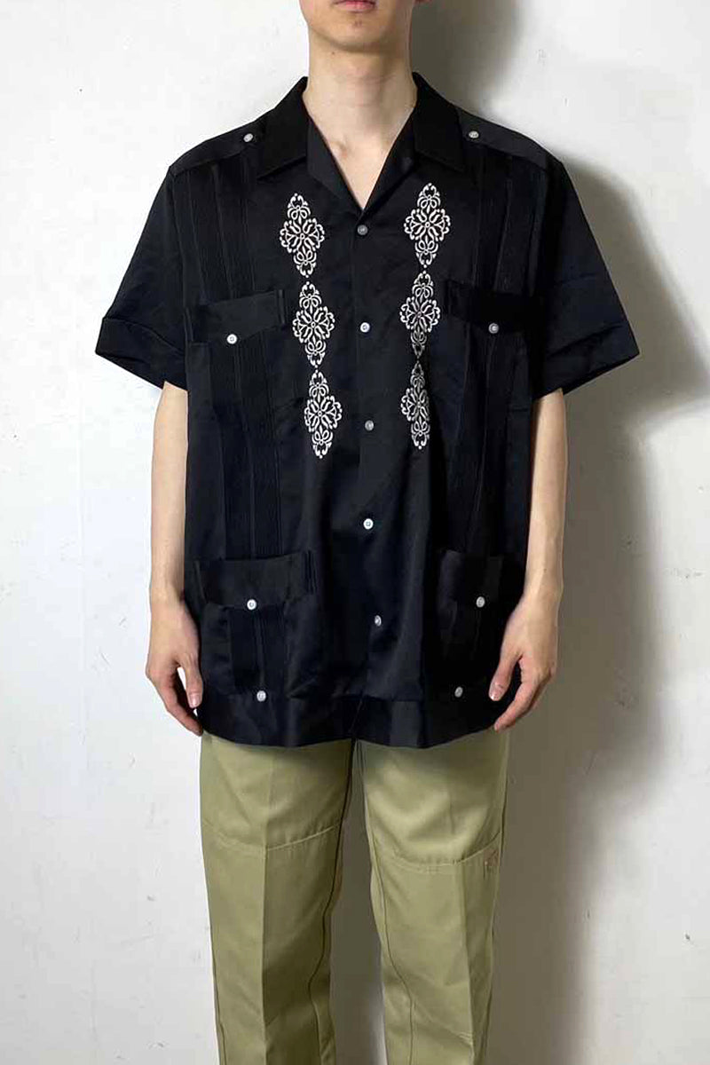90'S S/S DESIGN CUBA SHIRT / BLACK [SIZE: XL USED]