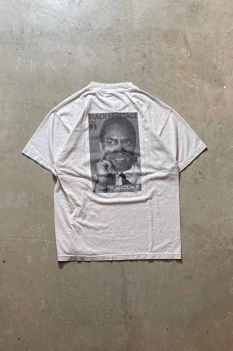 S/S MALCOLMX PRINT T-SHIRT/ GRAY [SIZE: L USED]