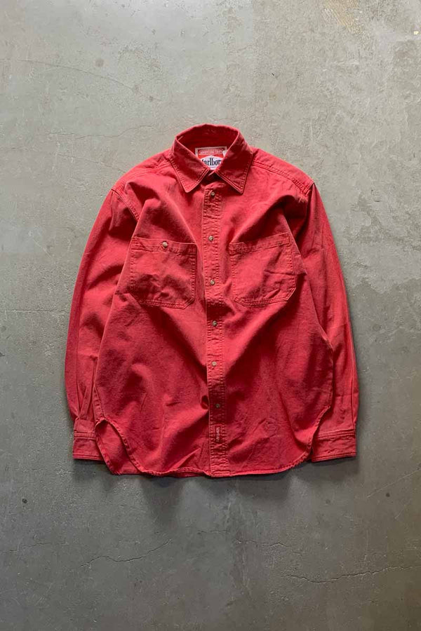 MADE IN USA 90'S L/S WASHED COTTON TWILL SHIRT / RED [SIZE: S DEADSTOCK/NOS]