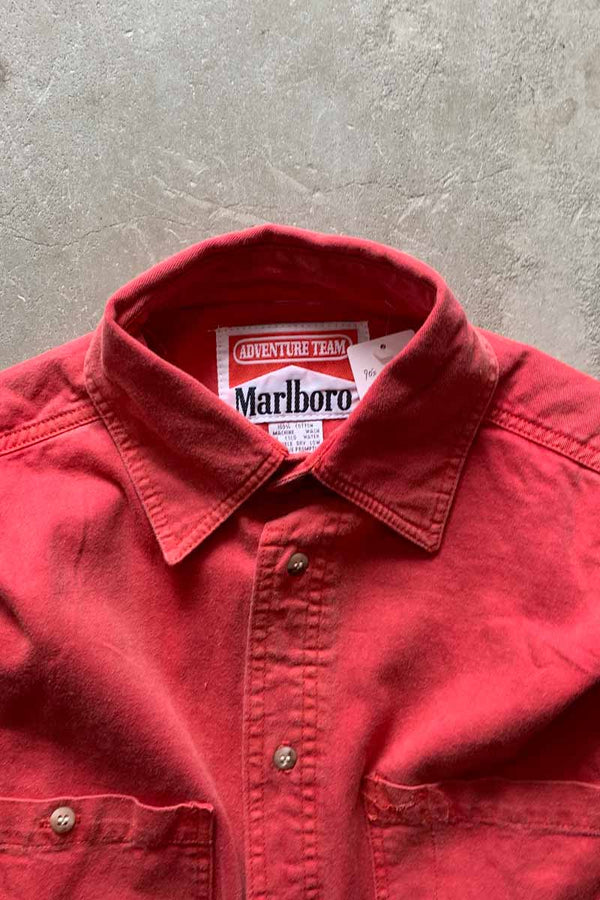 MADE IN USA 90'S L/S WASHED COTTON TWILL SHIRT / RED [SIZE: S DEADSTOCK/NOS]