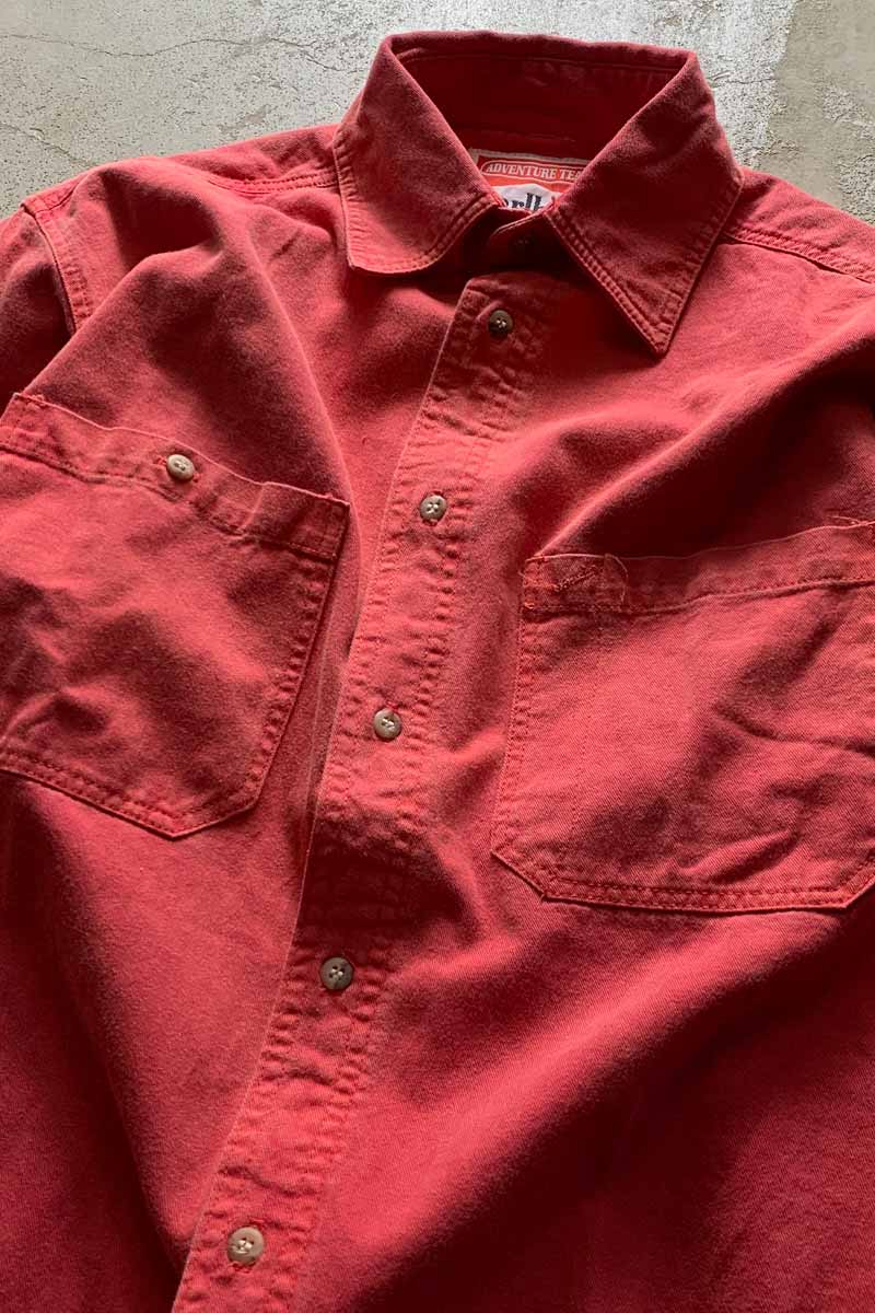 MADE IN USA 90'S L/S WASHED COTTON TWILL SHIRT / RED [SIZE: S DEADSTOCK/NOS]