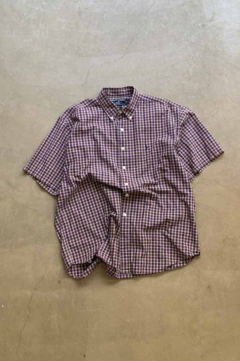 90'S S/S B.D COTTON CHECK SHIRT / MULTI [SIZE: XL USED]