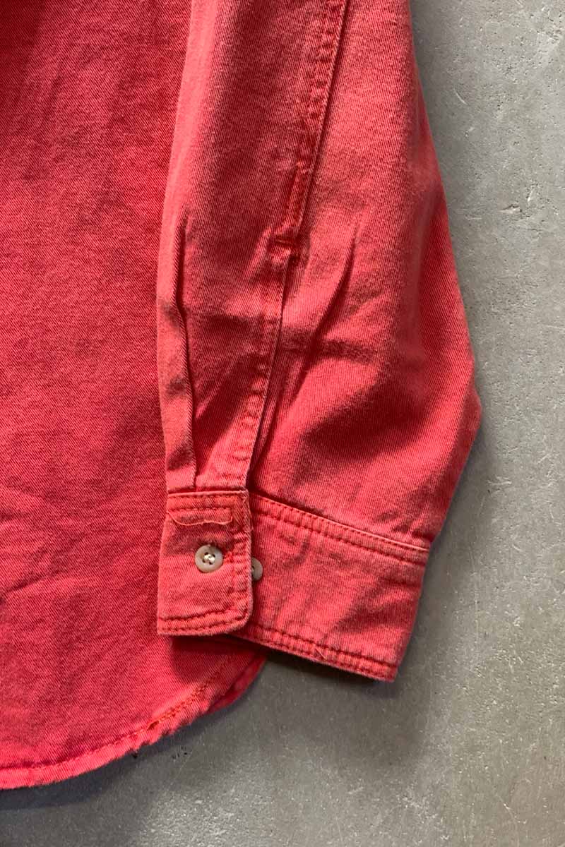 MADE IN USA 90'S L/S WASHED COTTON TWILL SHIRT / RED [SIZE: S DEADSTOCK/NOS]