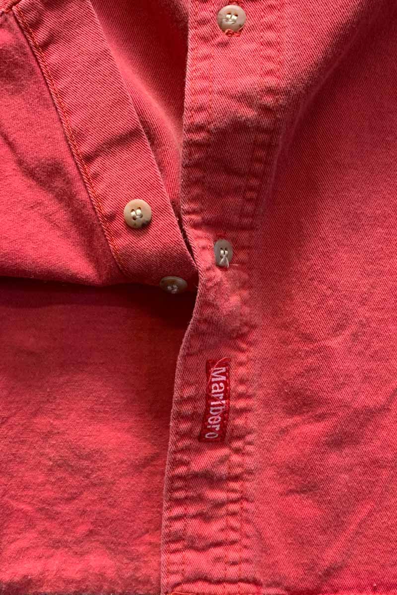 MADE IN USA 90'S L/S WASHED COTTON TWILL SHIRT / RED [SIZE: S DEADSTOCK/NOS]