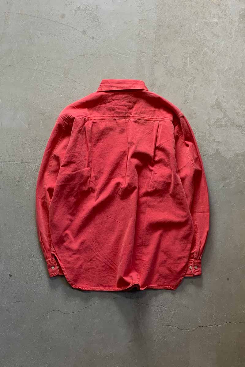 MADE IN USA 90'S L/S WASHED COTTON TWILL SHIRT / RED [SIZE: S DEADSTOCK/NOS]