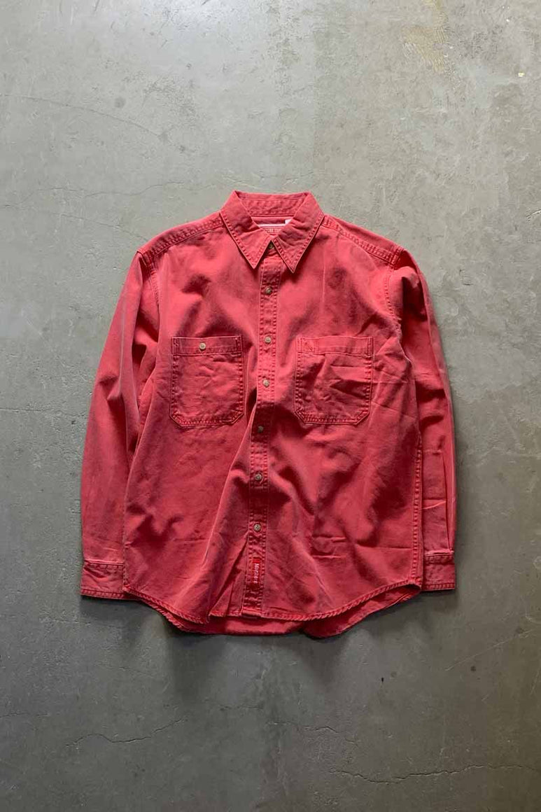 MADE IN USA 90'S L/S WASHED COTTON TWILL SHIRT / RED [SIZE: S DEADSTOCK/NOS]