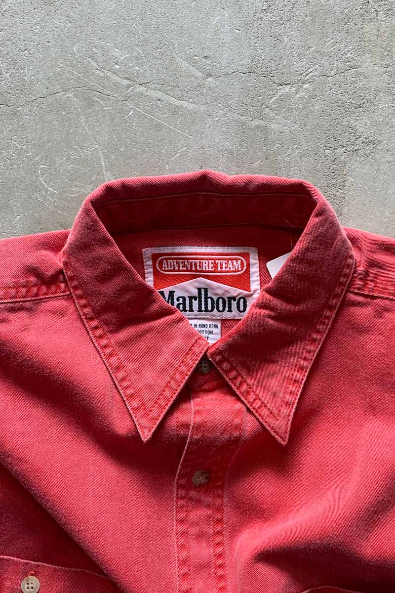 MADE IN USA 90'S L/S WASHED COTTON TWILL SHIRT / RED [SIZE: S DEADSTOCK/NOS]
