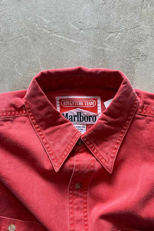 MADE IN USA 90'S L/S WASHED COTTON TWILL SHIRT / RED [SIZE: S DEADSTOCK/NOS]