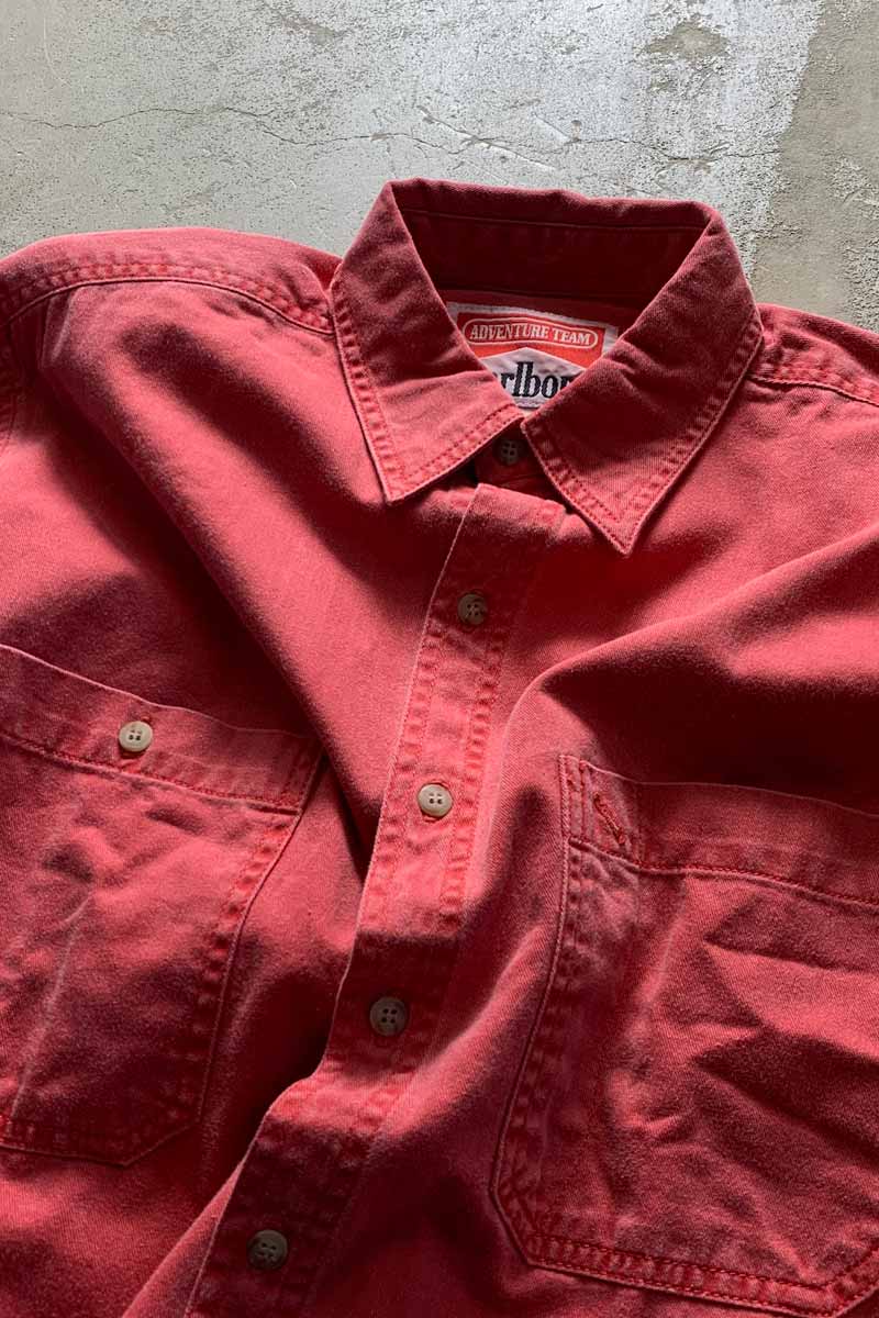 MADE IN USA 90'S L/S WASHED COTTON TWILL SHIRT / RED [SIZE: S DEADSTOCK/NOS]