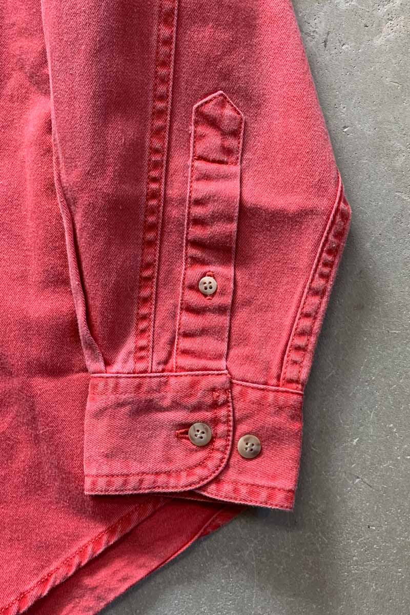 MADE IN USA 90'S L/S WASHED COTTON TWILL SHIRT / RED [SIZE: S DEADSTOCK/NOS]