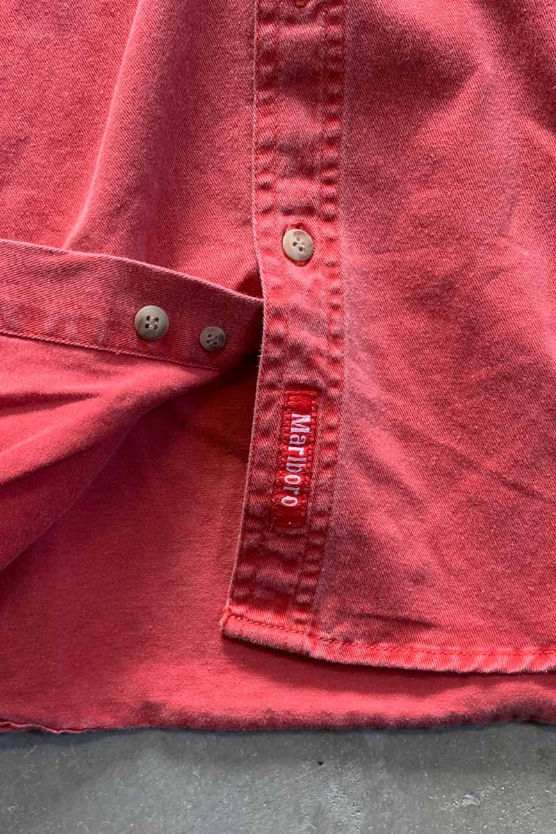 MADE IN USA 90'S L/S WASHED COTTON TWILL SHIRT / RED [SIZE: S DEADSTOCK/NOS]