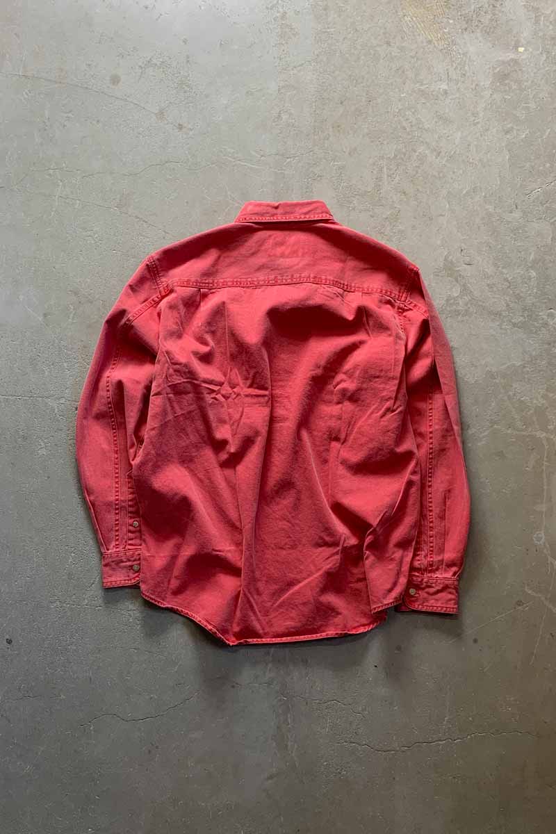 MADE IN USA 90'S L/S WASHED COTTON TWILL SHIRT / RED [SIZE: S DEADSTOCK/NOS]