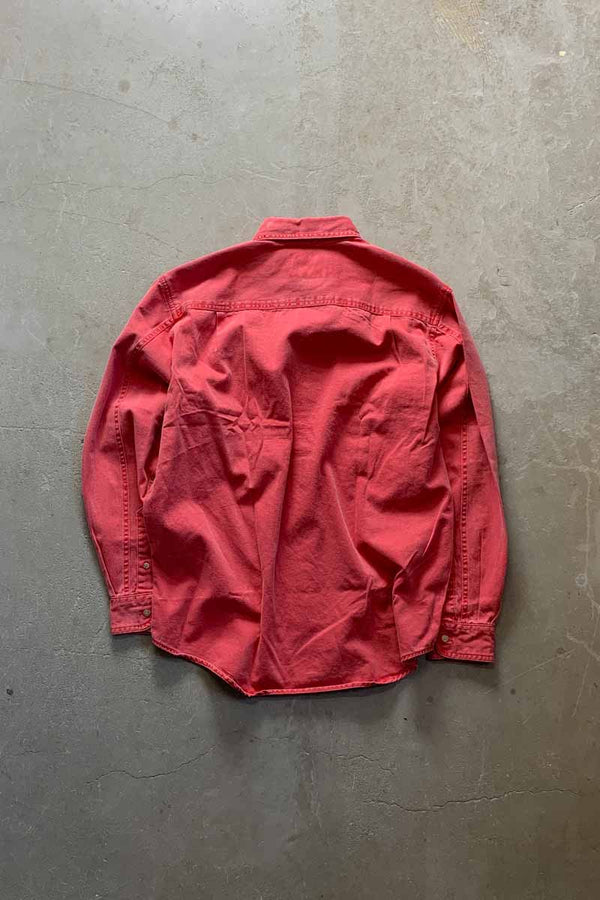 MADE IN USA 90'S L/S WASHED COTTON TWILL SHIRT / RED [SIZE: S DEADSTOCK/NOS]