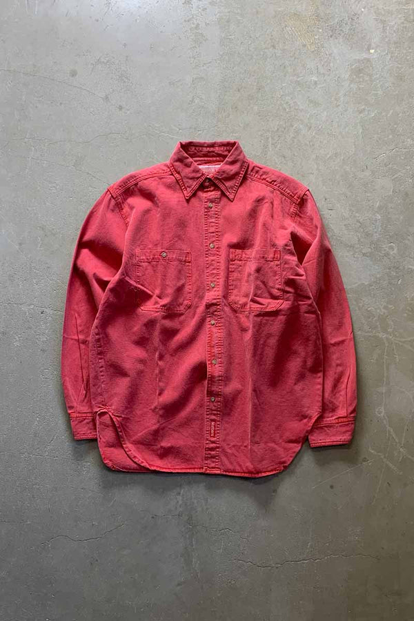 MADE IN USA 90'S L/S WASHED COTTON TWILL SHIRT / RED [SIZE: S DEADSTOCK/NOS]