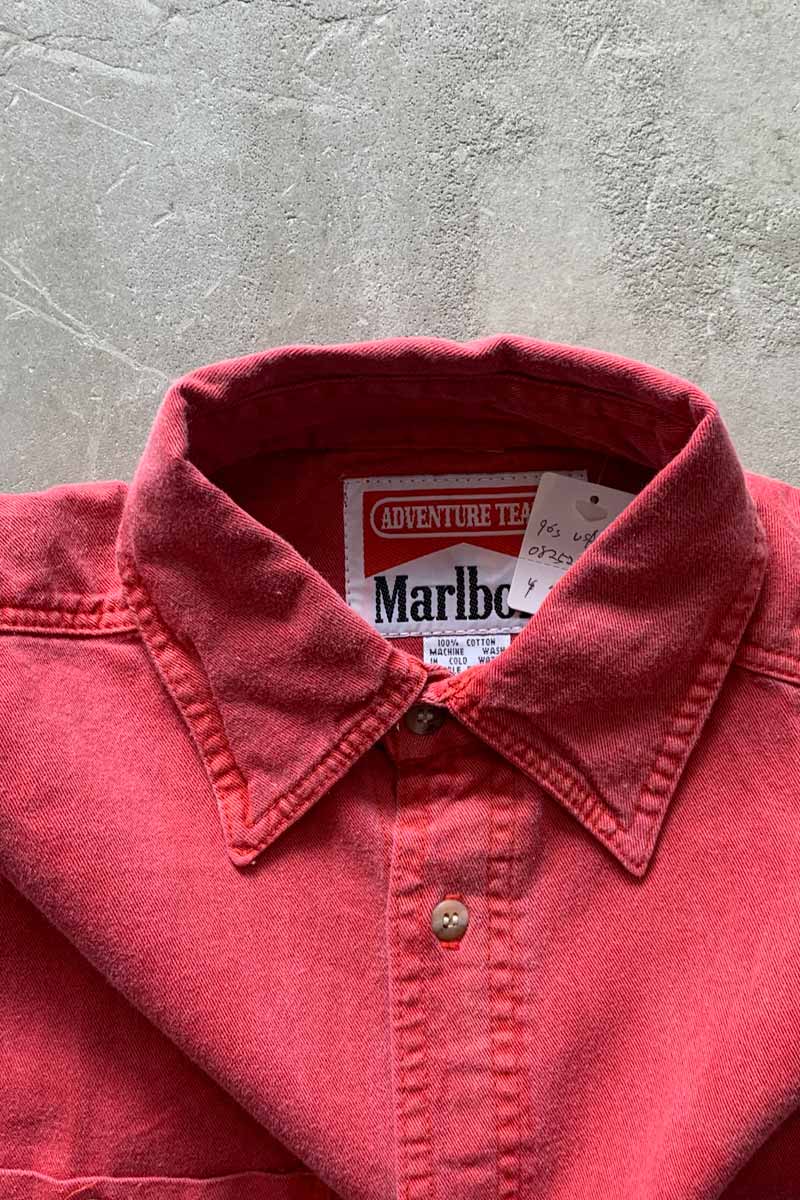 MADE IN USA 90'S L/S WASHED COTTON TWILL SHIRT / RED [SIZE: S DEADSTOCK/NOS]