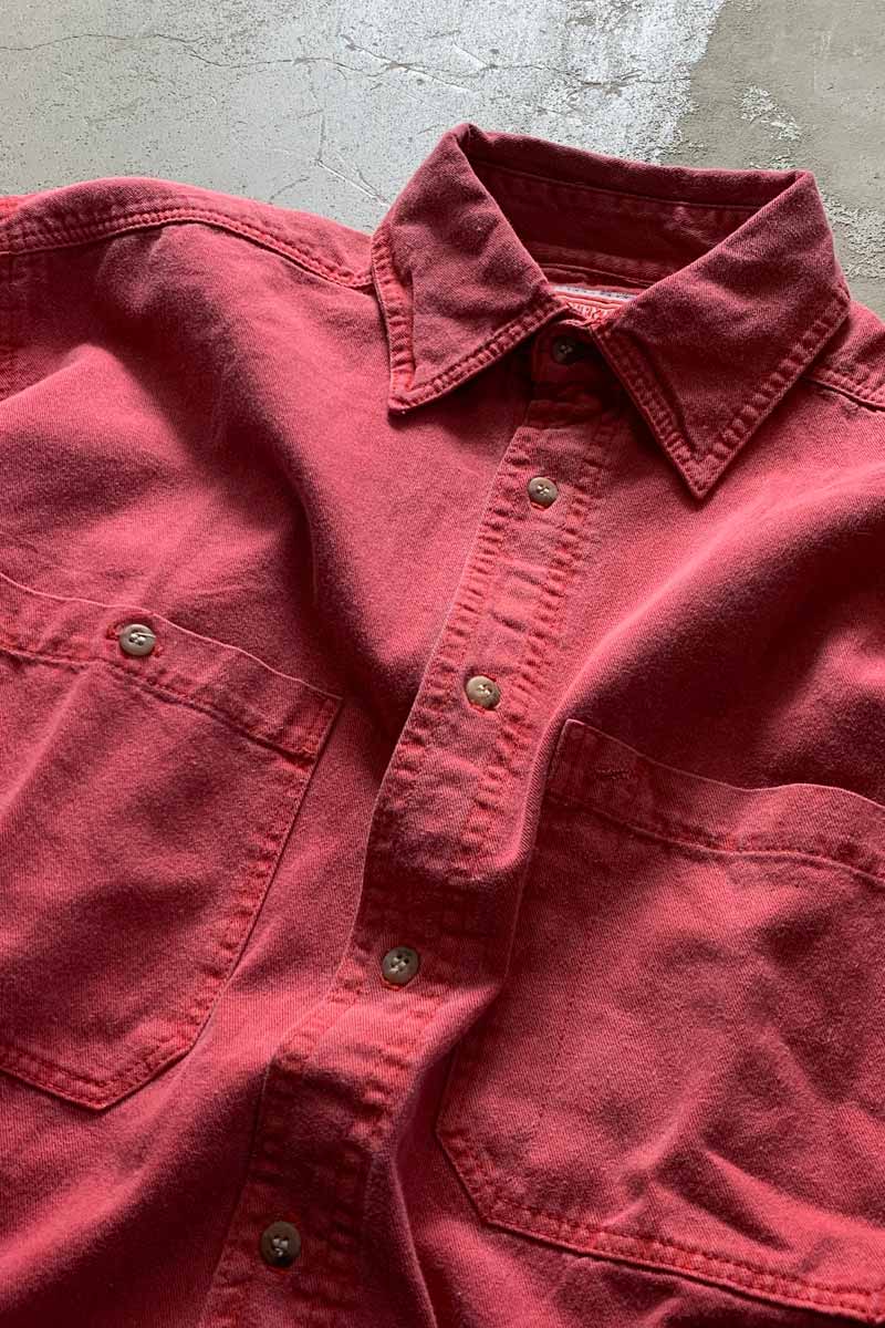 MADE IN USA 90'S L/S WASHED COTTON TWILL SHIRT / RED [SIZE: S DEADSTOCK/NOS]