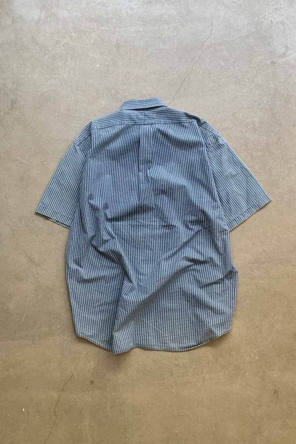 90s Short-Sleeve Button-Down Check Cotton Shirt / Blue [Size: XL, Used]