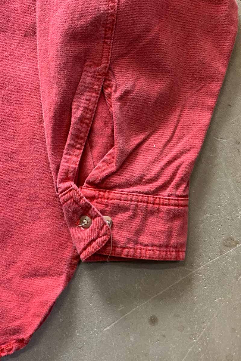 MADE IN USA 90'S L/S WASHED COTTON TWILL SHIRT / RED [SIZE: S DEADSTOCK/NOS]