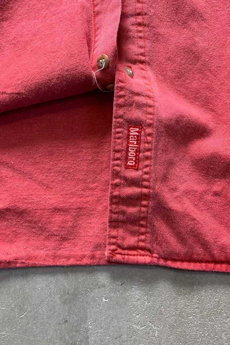 MADE IN USA 90'S L/S WASHED COTTON TWILL SHIRT / RED [SIZE: S DEADSTOCK/NOS]