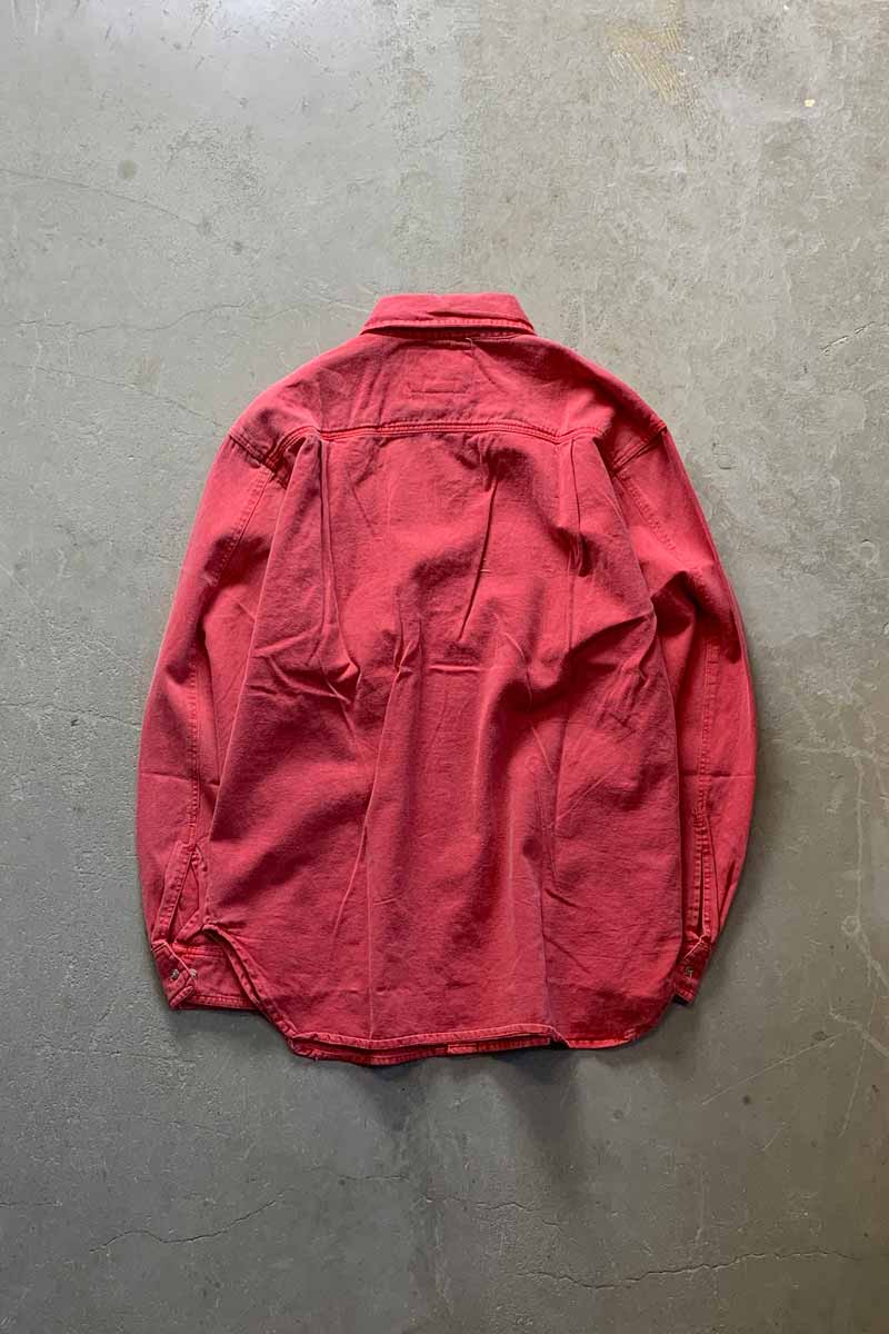 MADE IN USA 90'S L/S WASHED COTTON TWILL SHIRT / RED [SIZE: S DEADSTOCK/NOS]