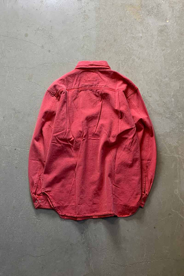 MADE IN USA 90'S L/S WASHED COTTON TWILL SHIRT / RED [SIZE: S DEADSTOCK/NOS]