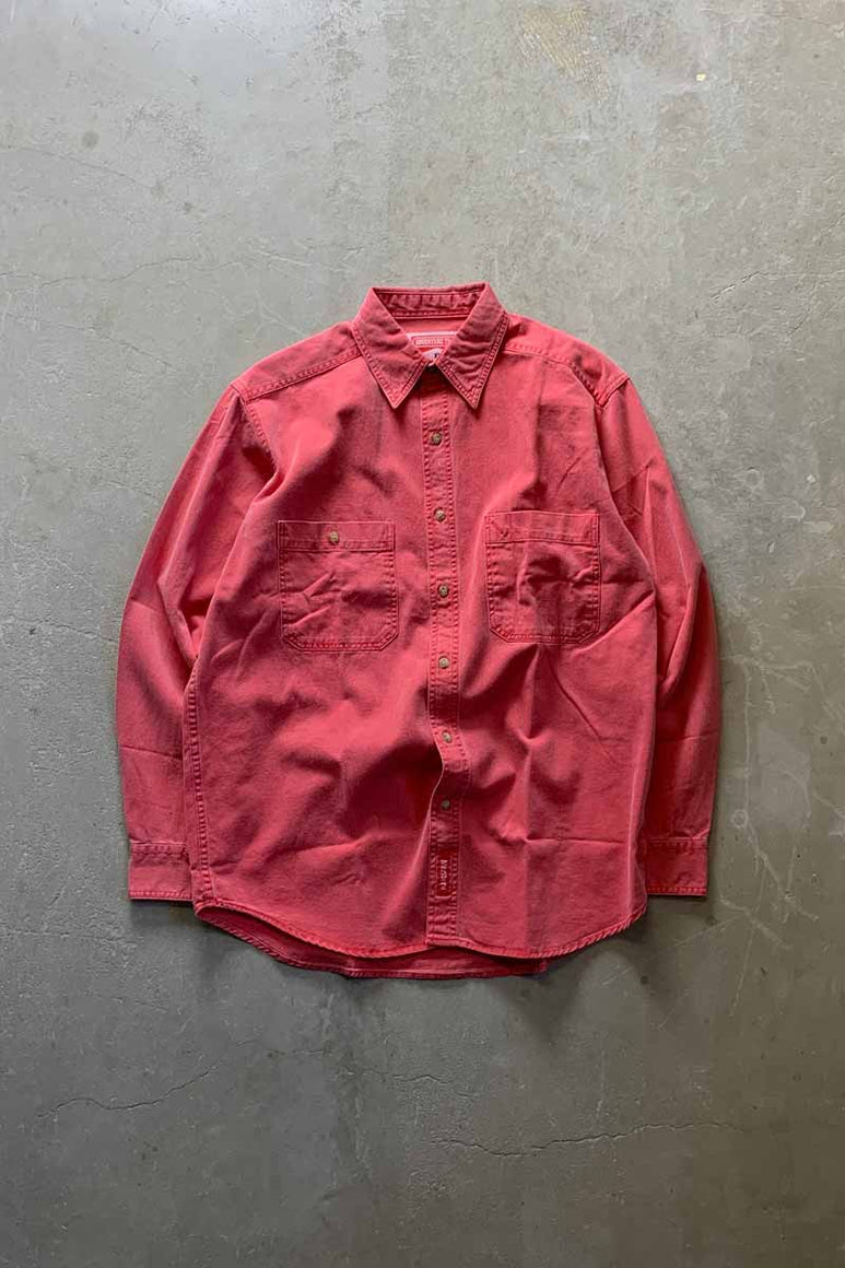 MADE IN USA 90'S L/S WASHED COTTON TWILL SHIRT / RED [SIZE: S DEADSTOCK/NOS]