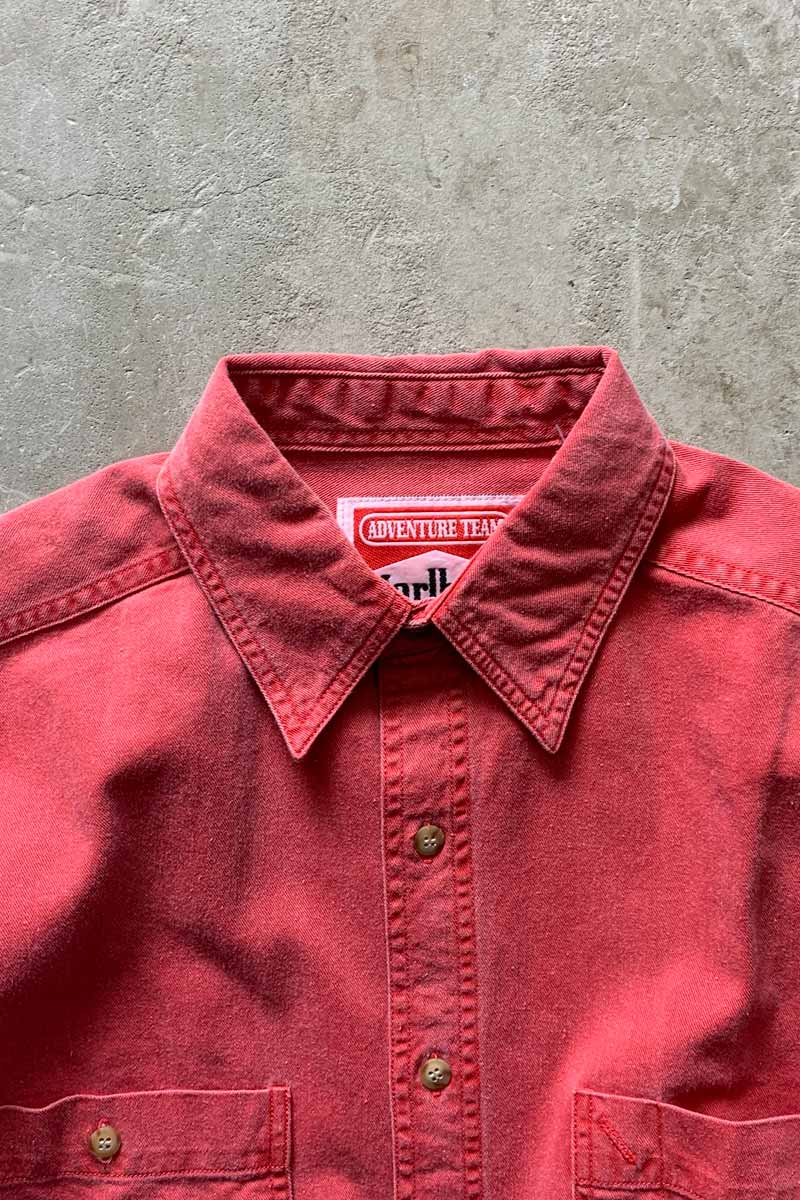 MADE IN USA 90'S L/S WASHED COTTON TWILL SHIRT / RED [SIZE: S DEADSTOCK/NOS]