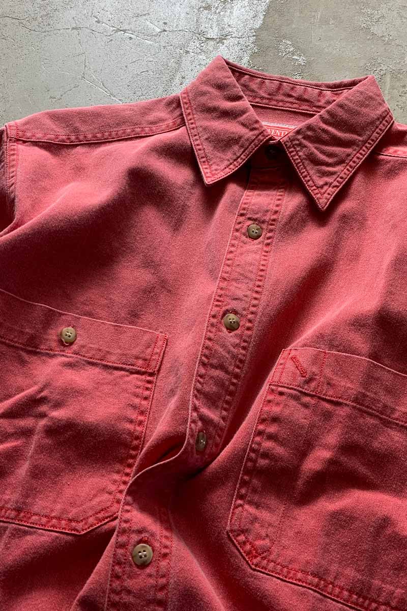 MADE IN USA 90'S L/S WASHED COTTON TWILL SHIRT / RED [SIZE: S DEADSTOCK/NOS]