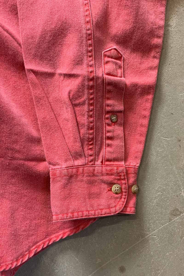 MADE IN USA 90'S L/S WASHED COTTON TWILL SHIRT / RED [SIZE: S DEADSTOCK/NOS]