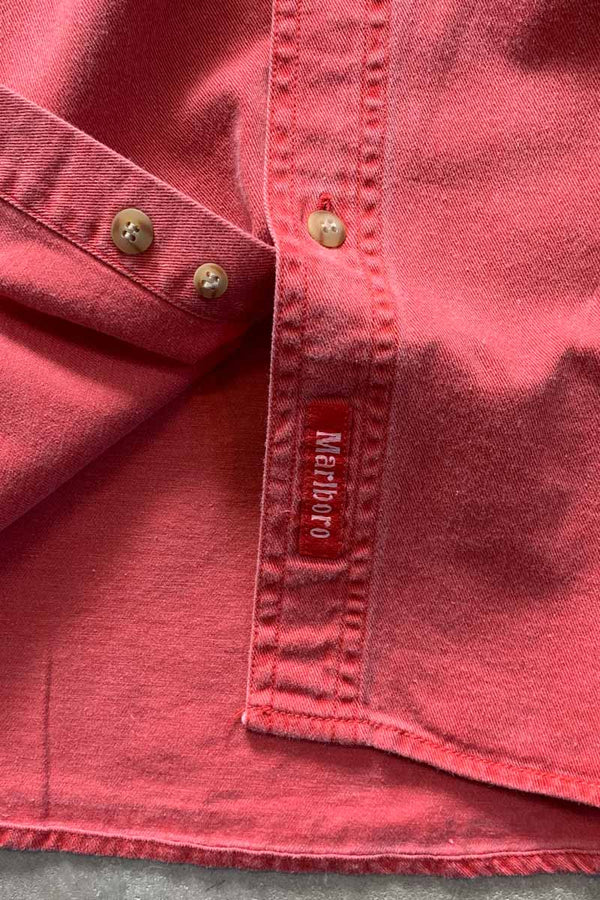 MADE IN USA 90'S L/S WASHED COTTON TWILL SHIRT / RED [SIZE: S DEADSTOCK/NOS]