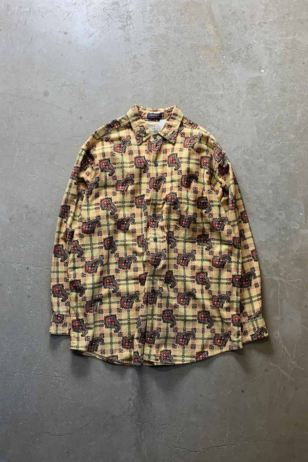 L/S CHECK DESIGN FLANNEL SHIRT / YELLOW [SIZE: L USED]