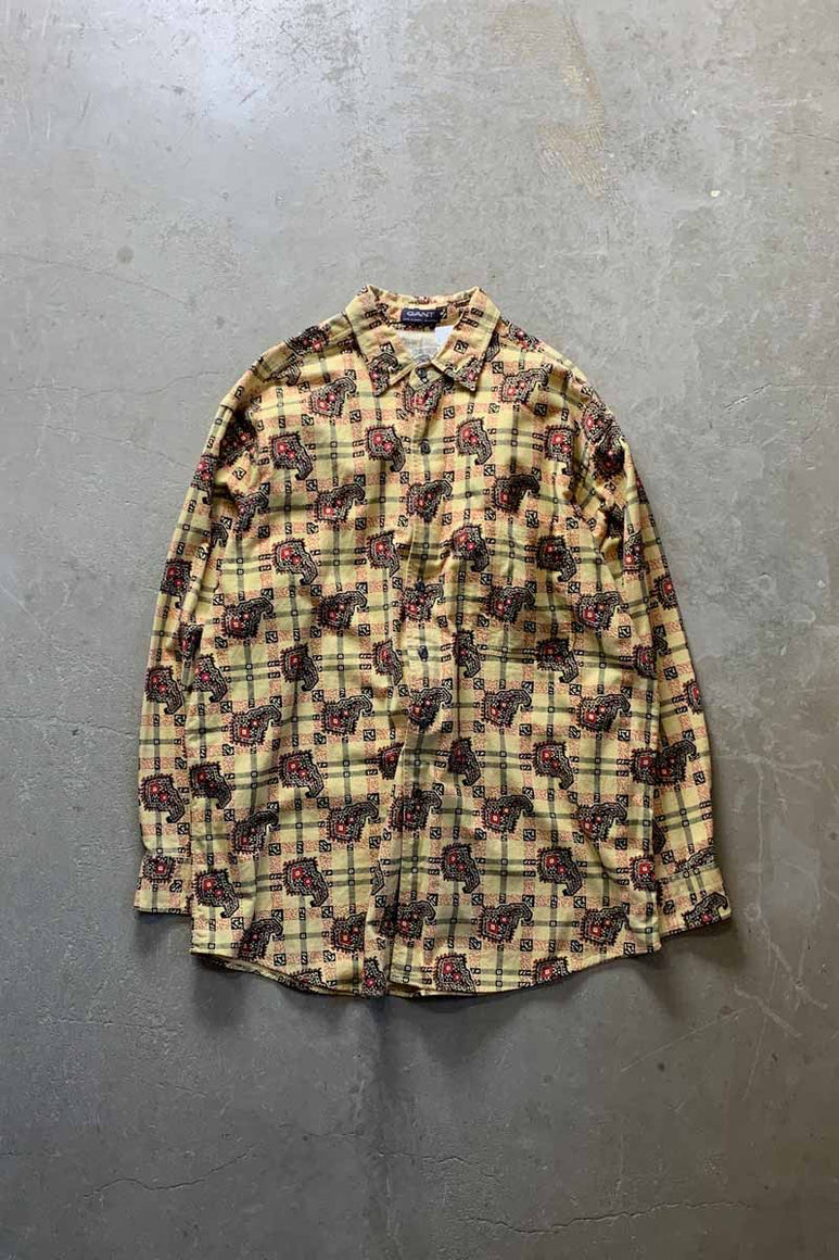 L/S CHECK DESIGN FLANNEL SHIRT / YELLOW [SIZE: L USED]