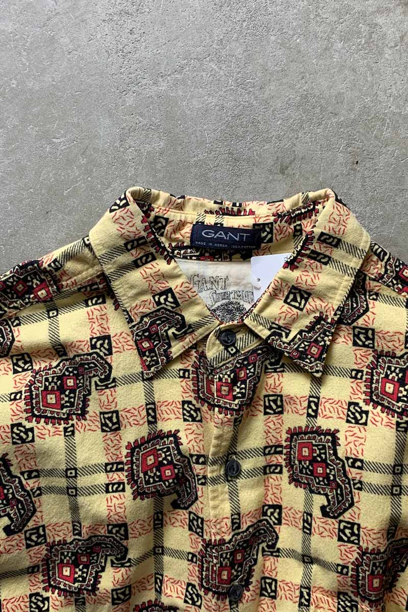 L/S CHECK DESIGN FLANNEL SHIRT / YELLOW [SIZE: L USED]