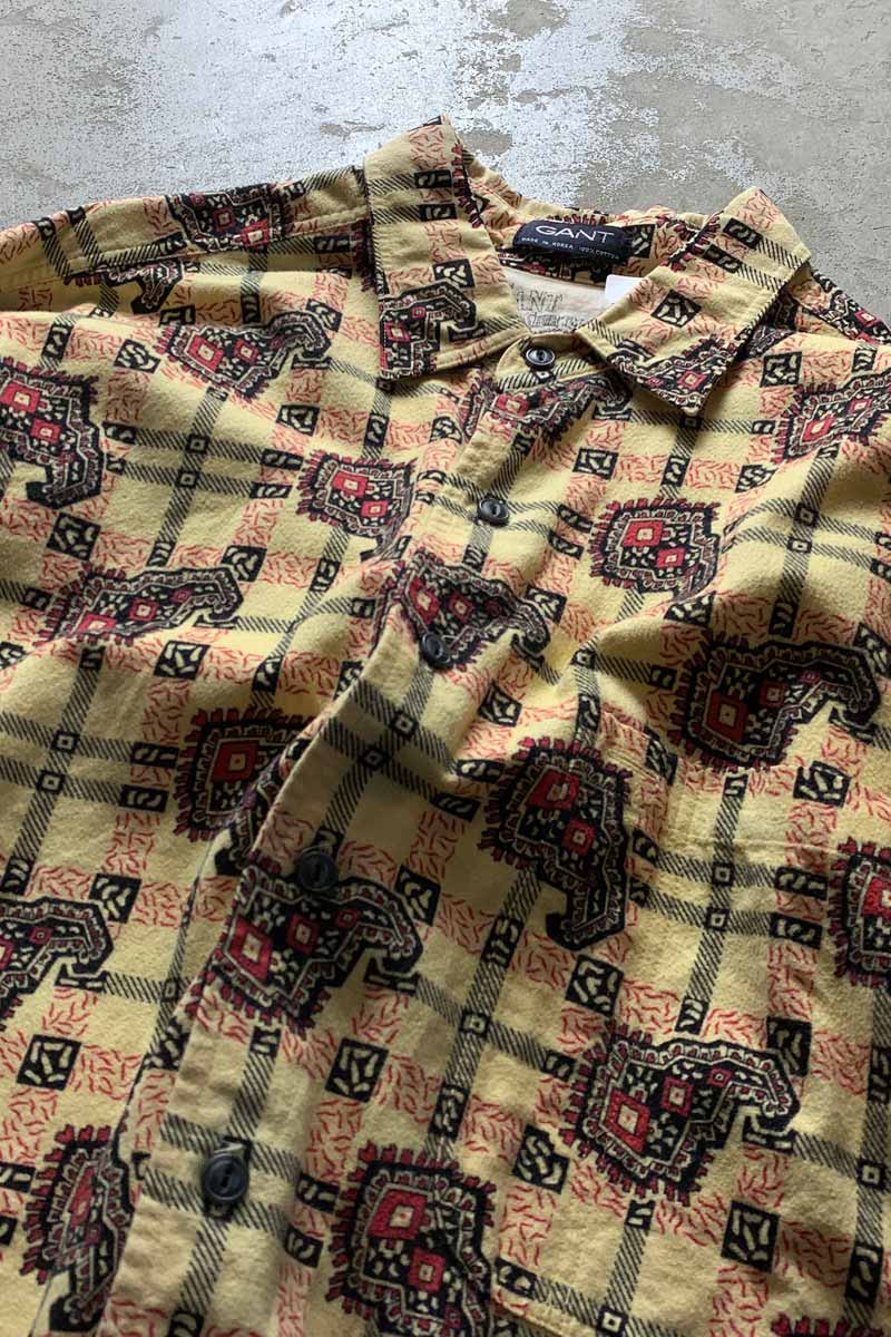 L/S CHECK DESIGN FLANNEL SHIRT / YELLOW [SIZE: L USED]